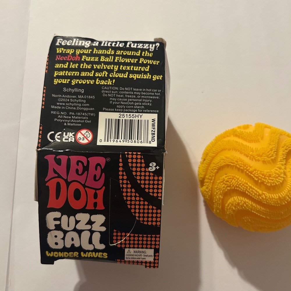 Schylling NeeDoh Fuzz Ball Wonder Waves Yellow  Stress Toy Sensory Slow Rise